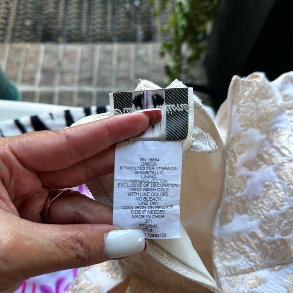 Rare Editions Ivory and Gold Brocade Dress with Bow - Picture 11 of 11